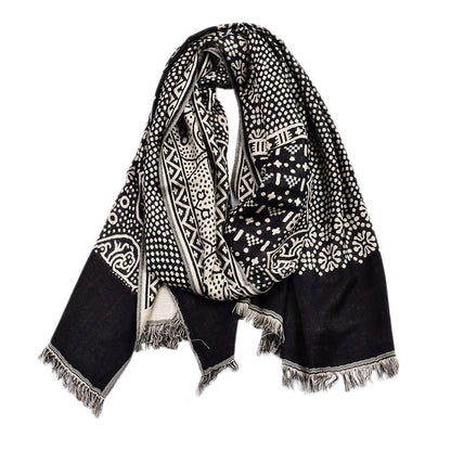 Cotton Linen Yarn-dyed Ethnic Style Scarf