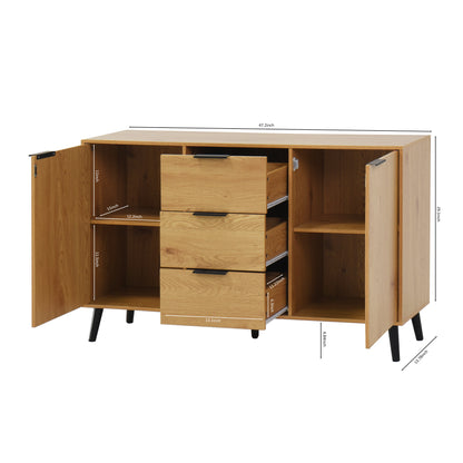 Side panel buffet cabinet with storage room, 47.2 "natural wood color kitchen cabinet with 3 drawers and 2 doors