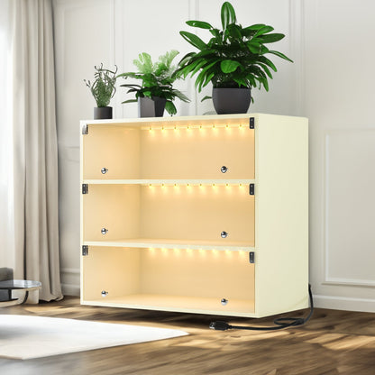 Off white LED light shoe box three layers with glass doors