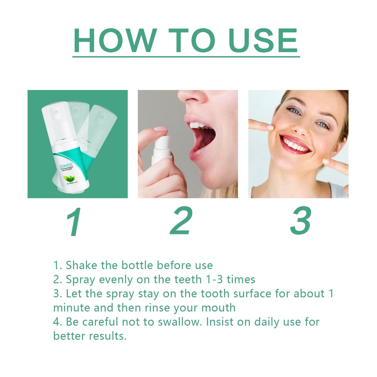 Teeth Whitening Mouth Spray, Clean Stains And Stones Fresh Breath Dental Care Spray