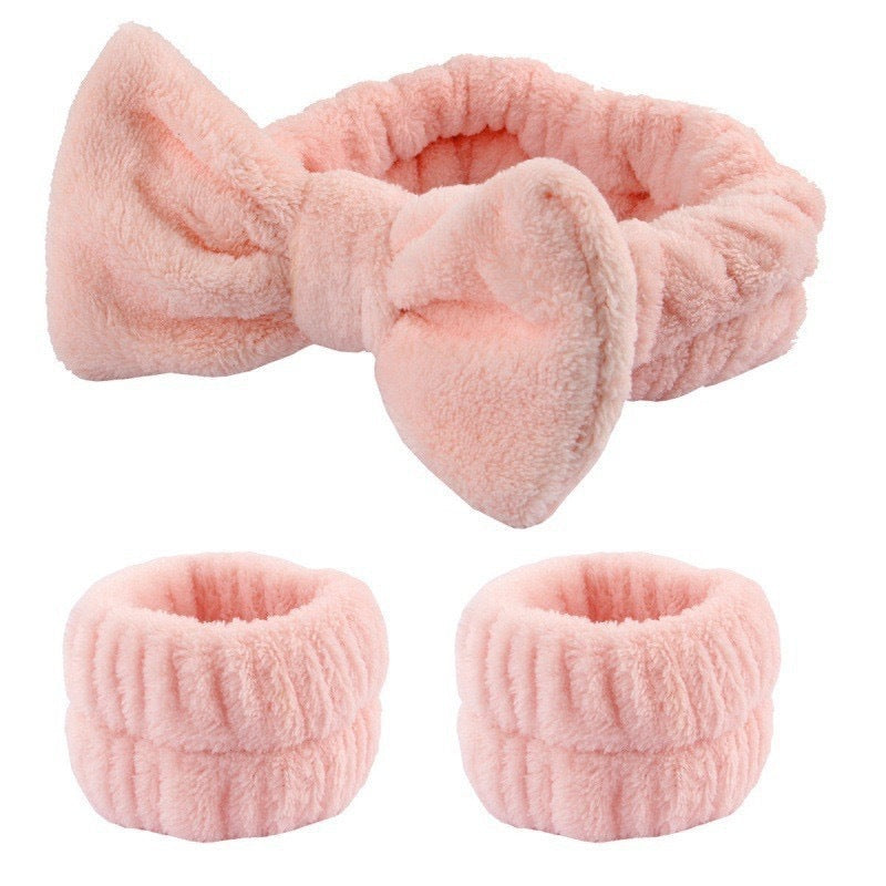 Wash face headband waterproof wrist strap set butterfly bow simple headband wrist 3-piece set