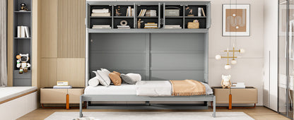 Full Size Murphy Bed Wall Bed with Top Cabinets,Gray