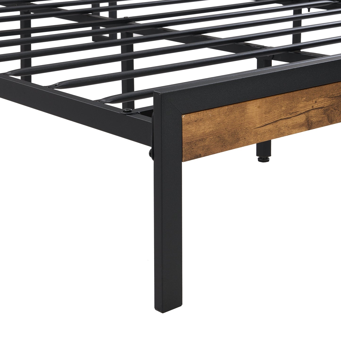 Queen Size Metal Platform Bed Frame with Wooden Headboard and Footboard with USB LINER