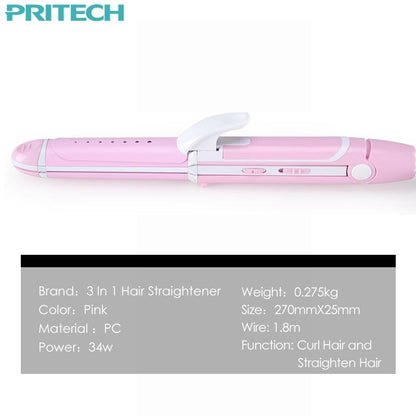 Pritech New Electric 3 In 1 Hair Straightener Curling Irons For Wet&Dry Professional Hair Curler Styling