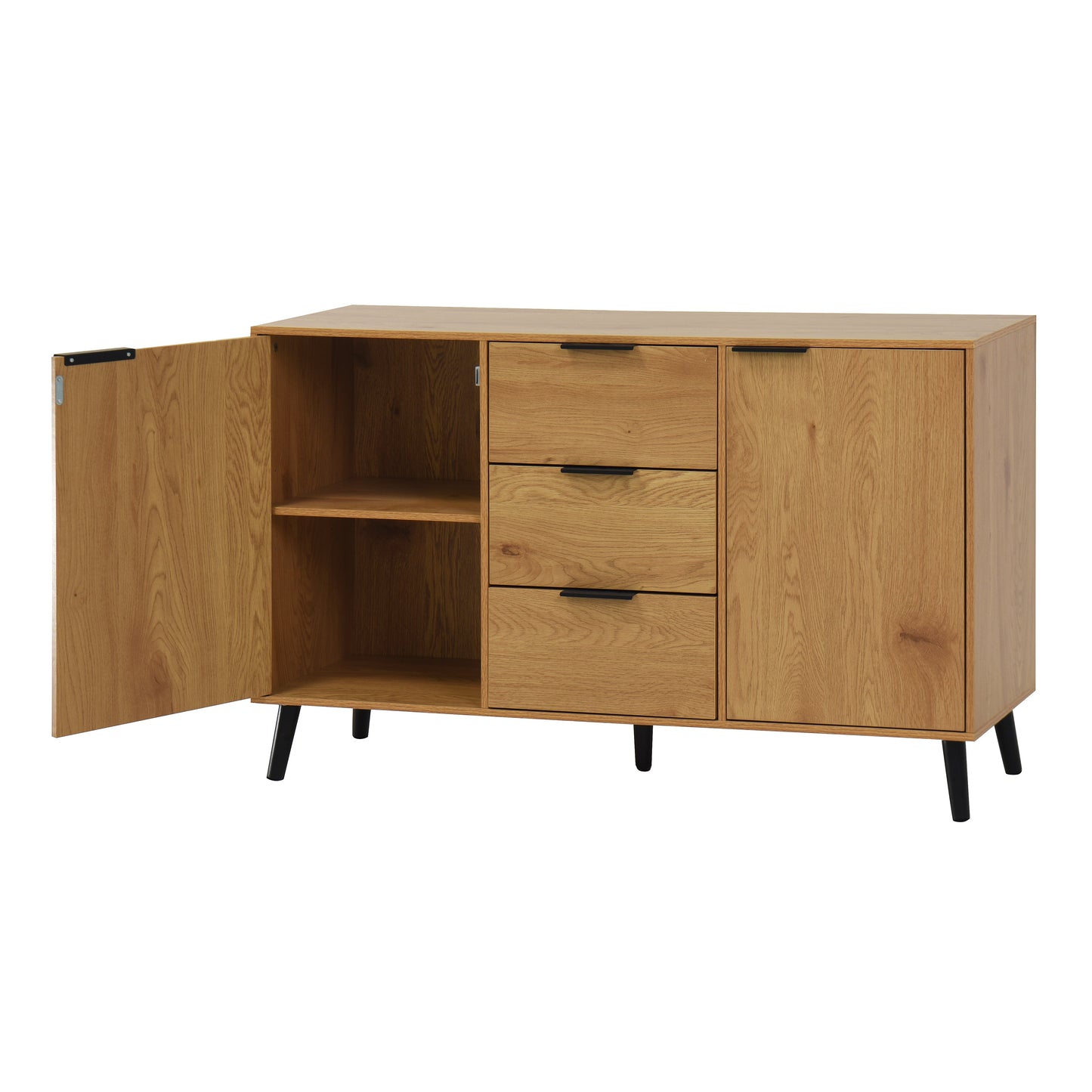 Side panel buffet cabinet with storage room, 47.2 "natural wood color kitchen cabinet with 3 drawers and 2 doors