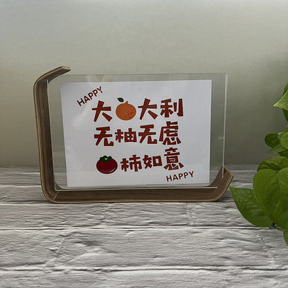 Double sided acrylic photo frame creative photo frame leaf carving table solid wood desktop decoration photo frame