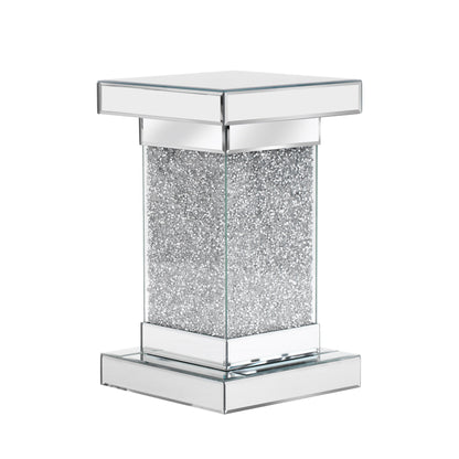 U-Can 11.8-inch silver square mirror coffee table with LED lights, modern diamond edge table, no assembly required