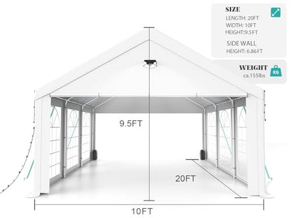 Sannwsg Party Tent -10x20FT Heavy duty Tent with Removable Side, Wedding Exclusive Holday Bithday BBa Backyard Evening Tent