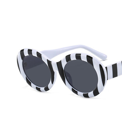 Striped Zebra Oval Sunglasses New Net Red Street Shot Personality Female Hip Hop Sunglasses Trend