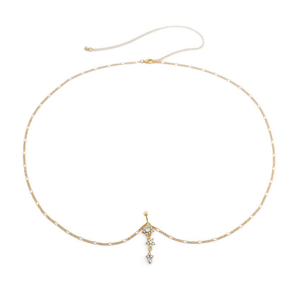 Sexy rhinestone puncture navel nail waist chain, sweet and cool summer body chain