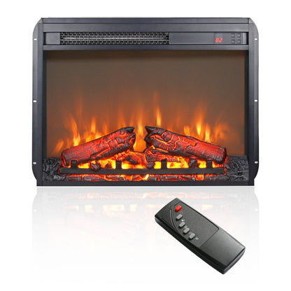 23 inch electric fireplace insert ultra thin heater with log set & realistic flame remote control