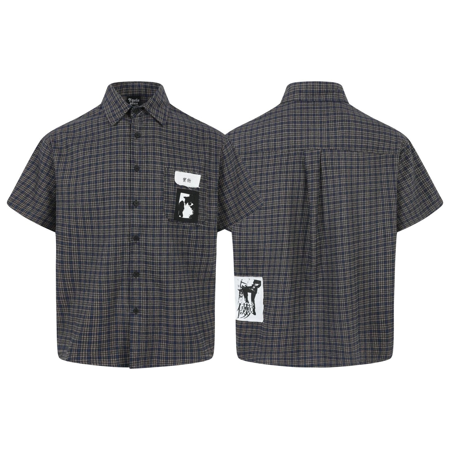 Grid graffiti sticker short sleeved shirt for men and women