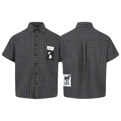 Grid graffiti sticker short sleeved shirt for men and women