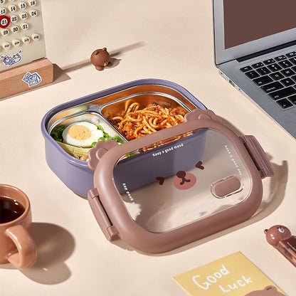Creative cute bear stainless steel compartment insulation lunch box lunch box
