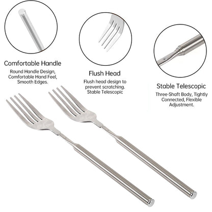 Stainless Steel Telescopic Long-Handle Fork for Barbecue, Dinner, Fruits and Desserts