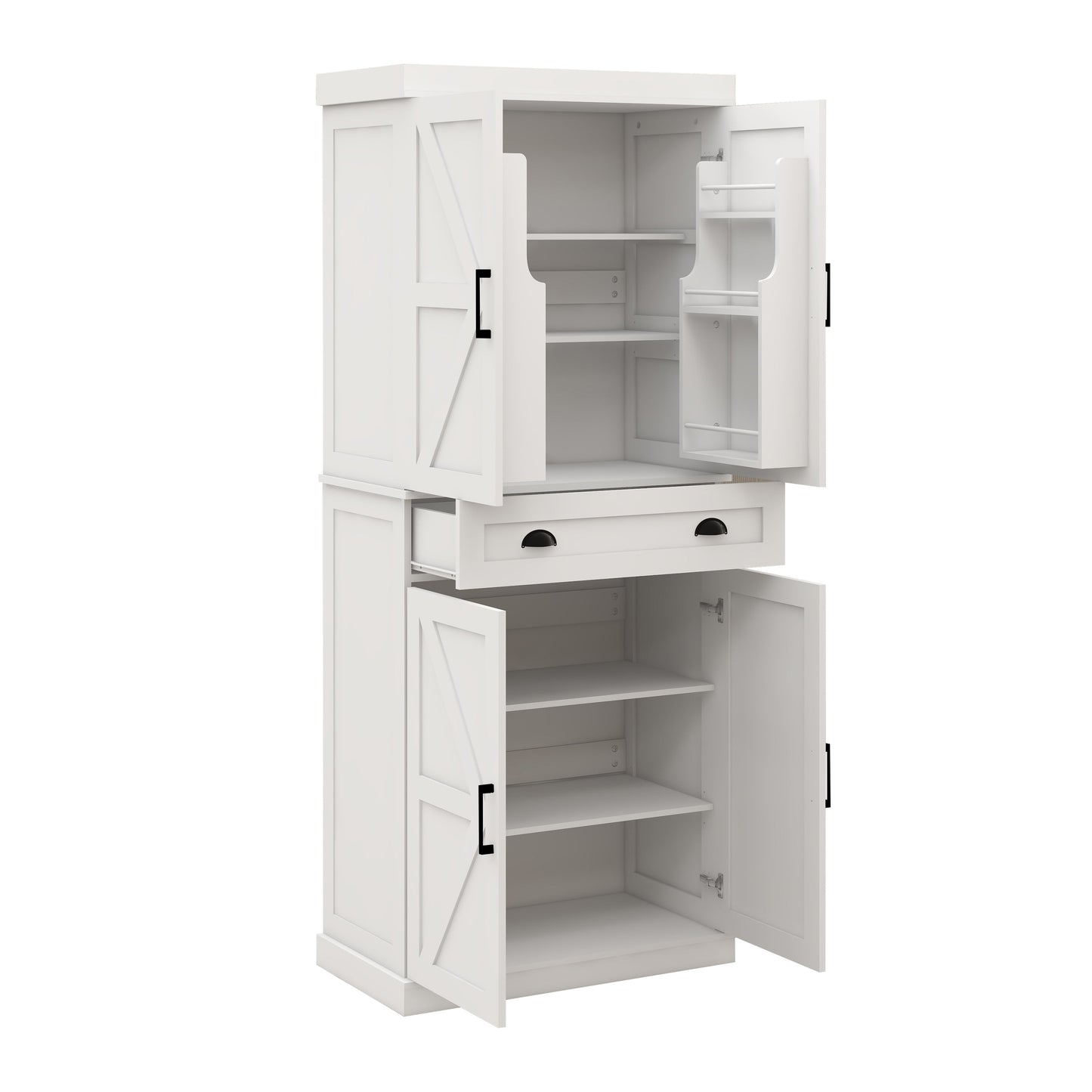 71" Kitchen Pantry Storage Cabinet with 4 Doors(2Doors with Racks)1 Drawer 2 Adjustable Shelves Freestanding Cupboard