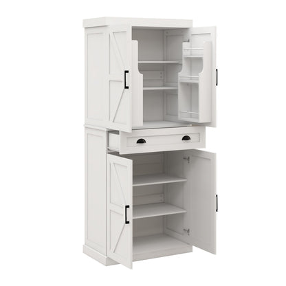 71" Kitchen Pantry Storage Cabinet with 4 Doors(2Doors with Racks)1 Drawer 2 Adjustable Shelves Freestanding Cupboard