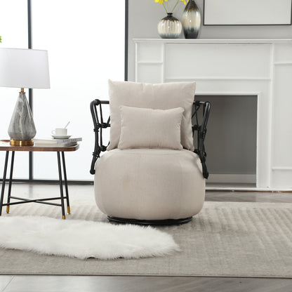 COOLMORE Upholstered Tufted Living Room Chair Textured Linen Fabric Accent Chair with Metal Stand