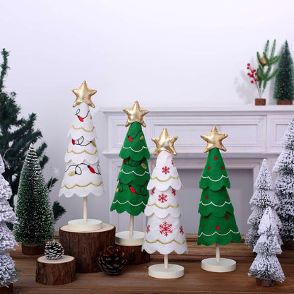 Cute Christmas Tree Fabric Wooden Display Window Desktop Christmas Embroidery Snowflake Decoration