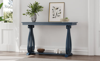48-Inch Rustic Vintage Console Table --- Farmhouse Style Entryway Table with Open Shelf and Sturdy Construction (Navy)