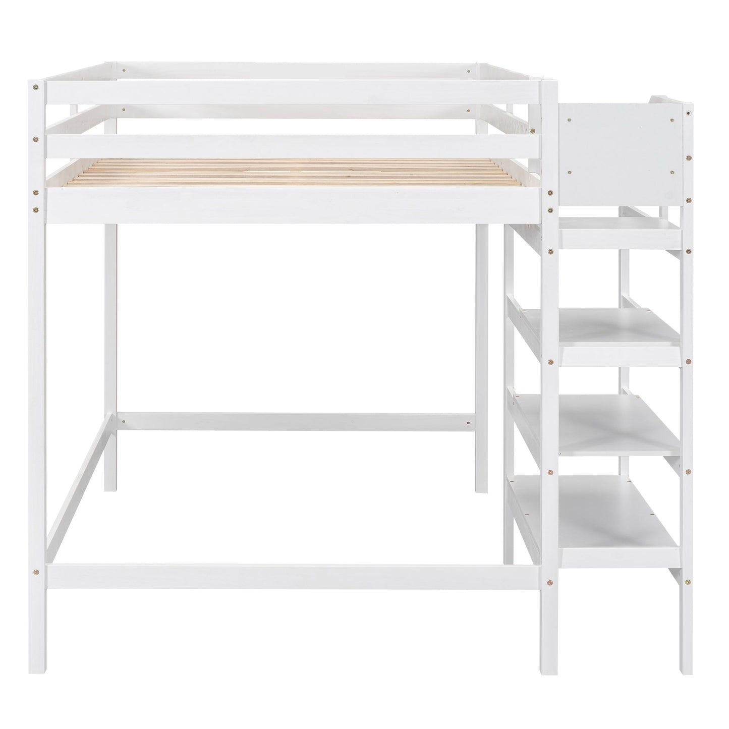 Full Size Loft Bed with Built-in Storage Staircase and Hanger for Clothes  White