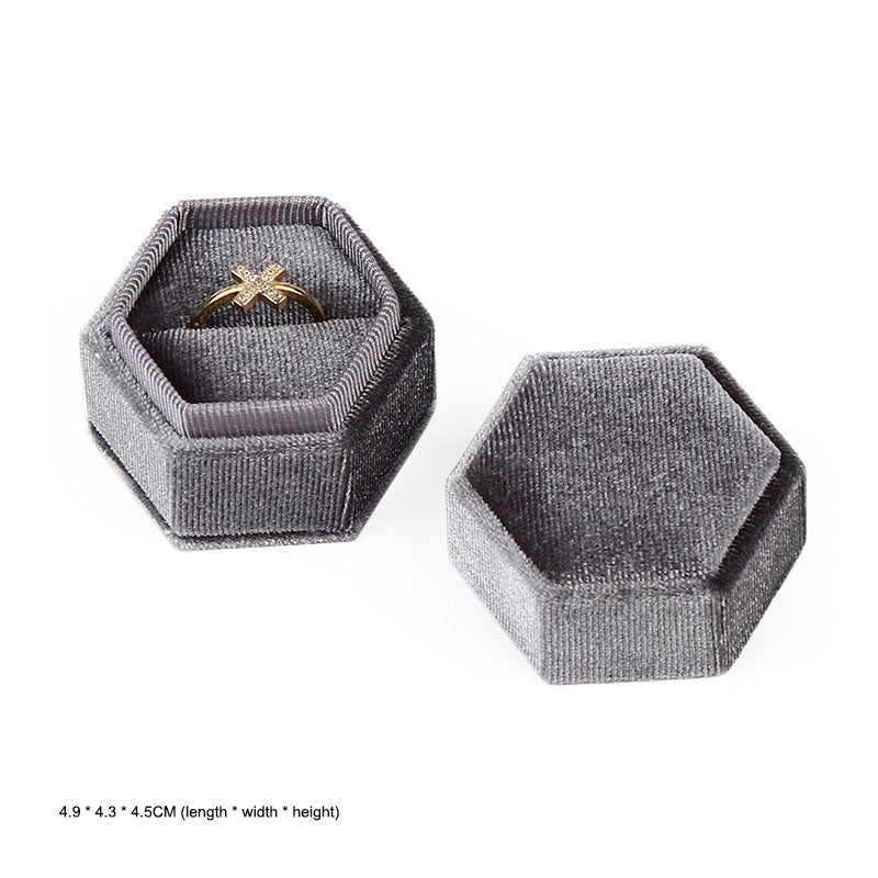 Hexagonal jewelry box, high-end Korean velvet ring earring box, jewelry box, jewelry packaging box