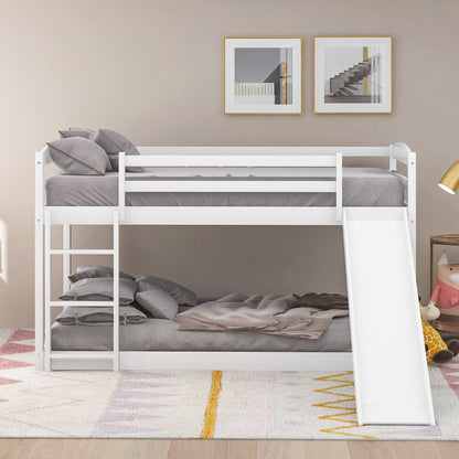 Twin over Twin Bunk Bed with Convertible Slide and Ladder   White
