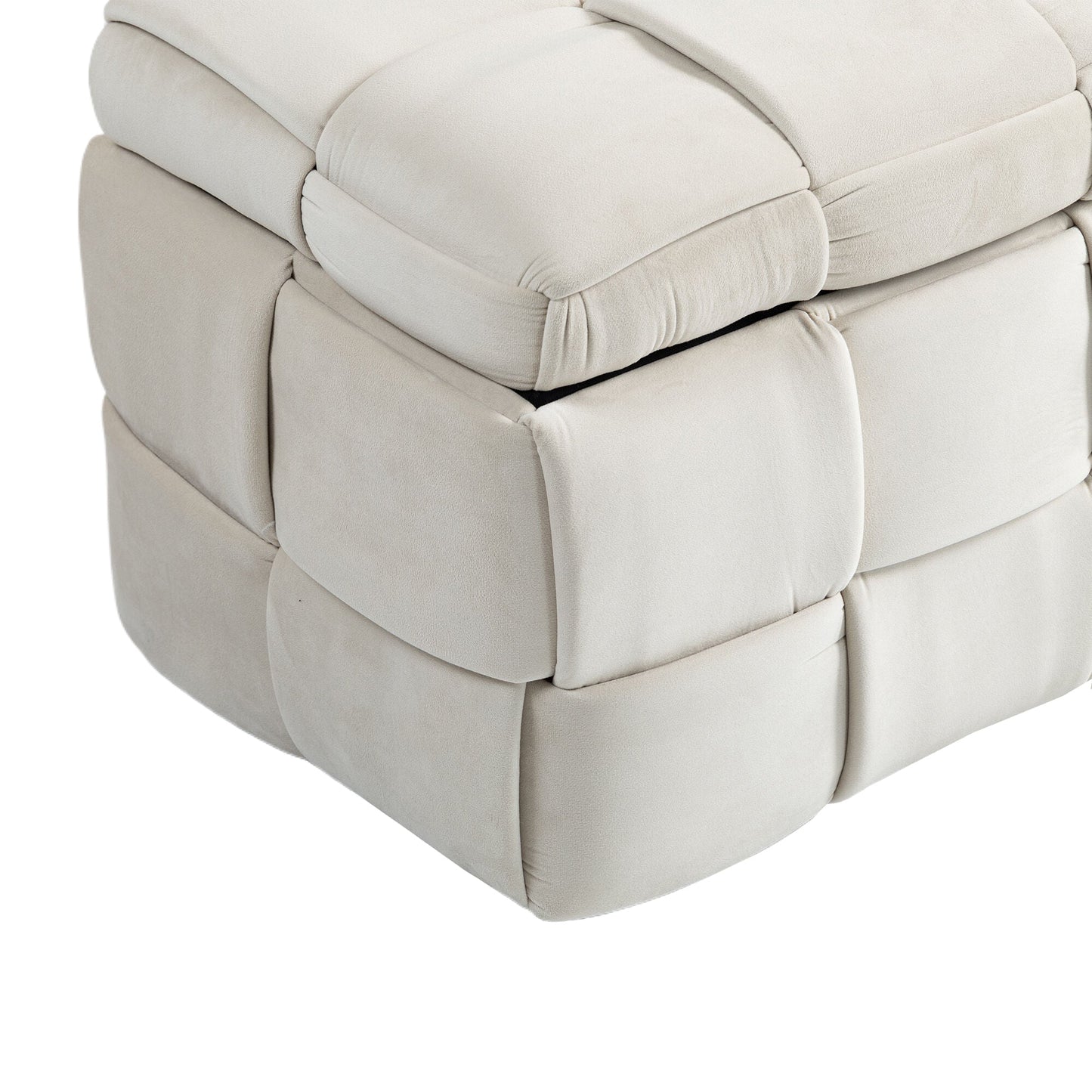 COOLMOR storage Ottoman chair, bedroom end stool, cushioned fabric entrance cushioned footstool with safety hinge (beige)