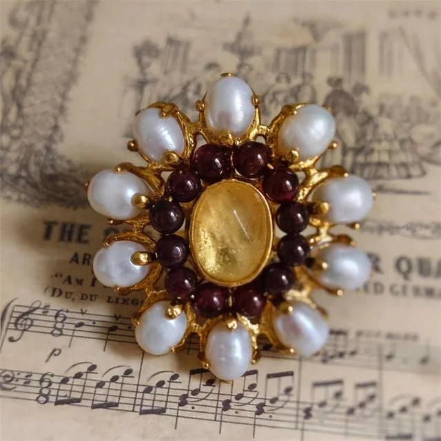 Vintage Natural Baroque Pearl Open Rings Crystal Stone Brass Metal Ring for Women Jewelry Luxury High Quality New Gifts France