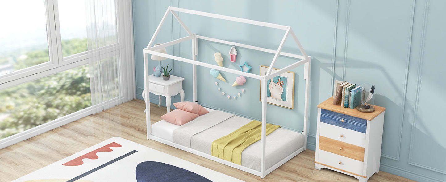 Metal House Shape Platform Bed   twin