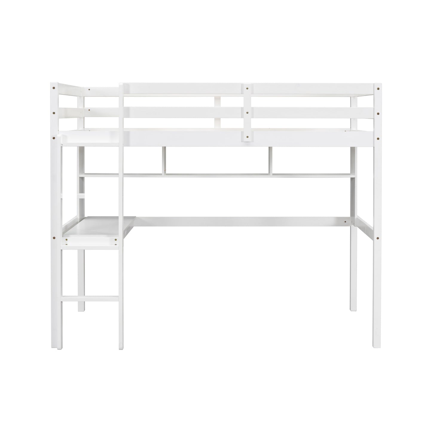 Twin Loft Bed with built-in desk and bookcase of three compartments, Guardrails and Ladder,White