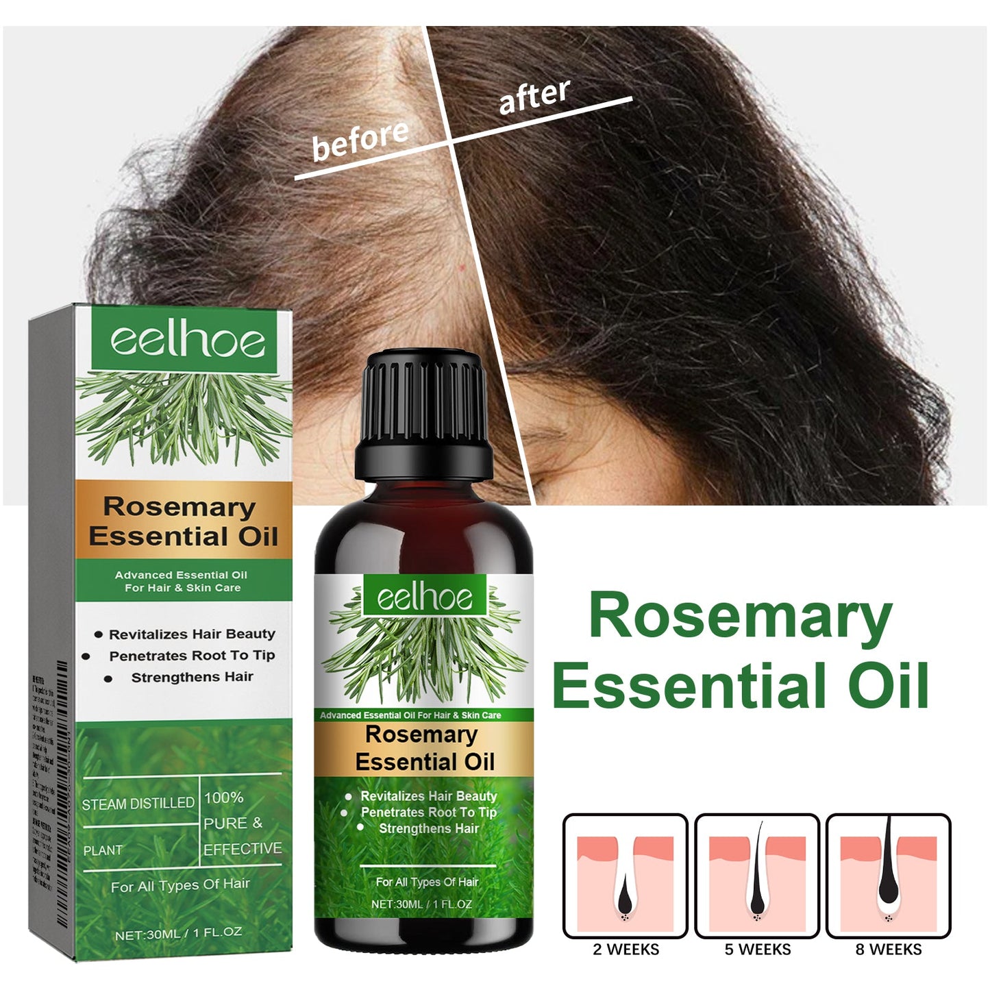 Rosemary Essential Oil, Anti-Hair Loss Refreshing, Nourishing, Smooth Hair Thick Hair And Scalp Care Essential Oil