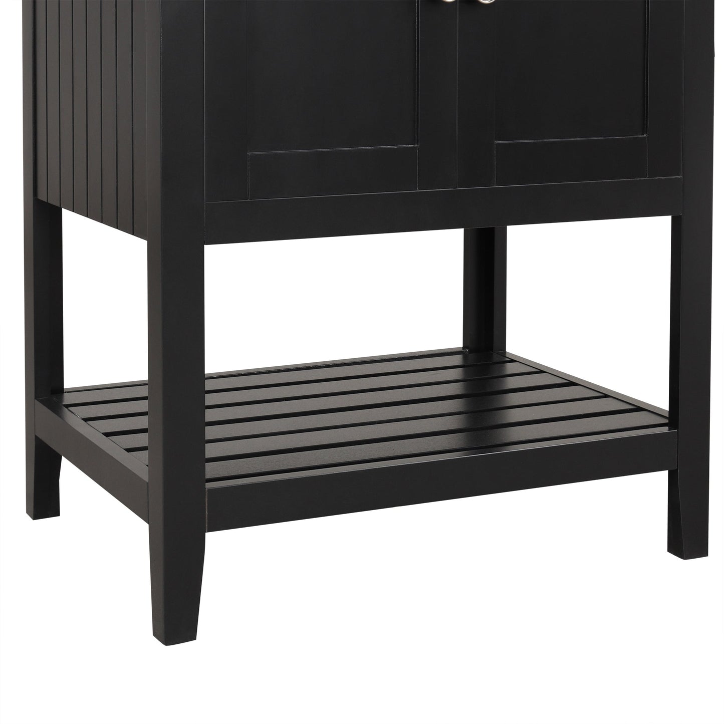 24" Black Modern Sleek Bathroom Vanity Elegant Ceramic Sink with Solid Wood Frame Open Style Shelf
