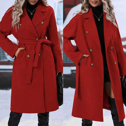 Double-Breasted Lapel Trench Coat with Belt