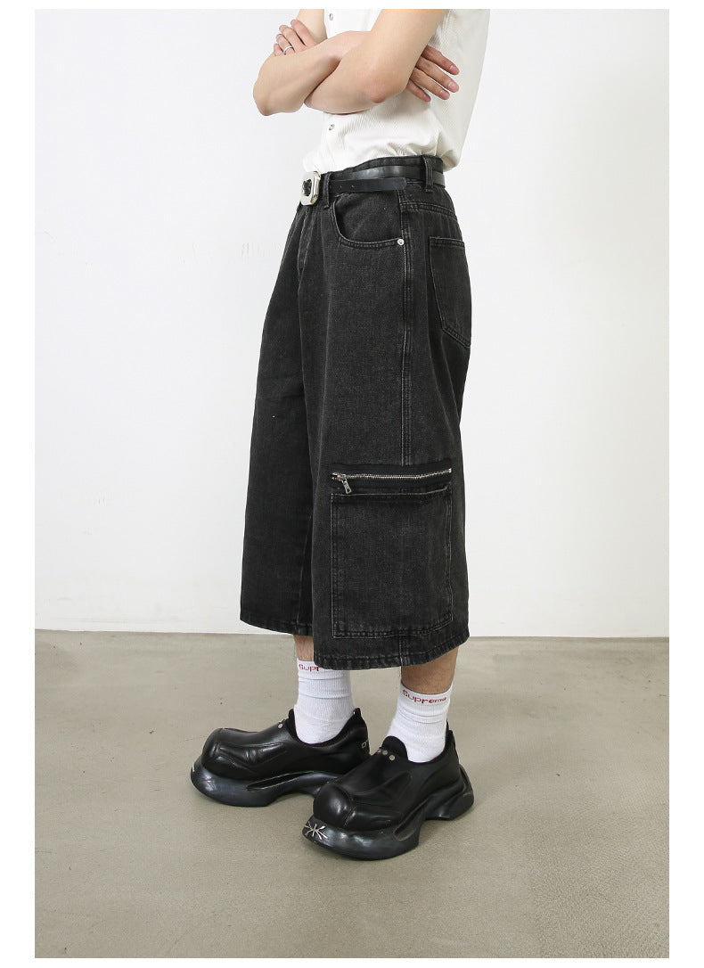 Workwear Denim Loose Street Cropped Shorts