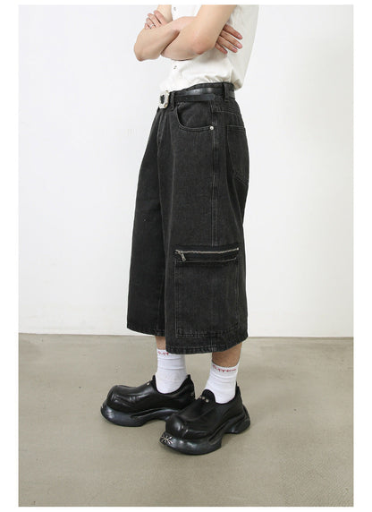 Workwear Denim Loose Street Cropped Shorts