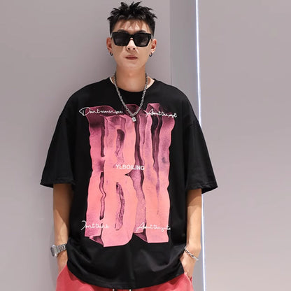 3D Large Letter Print Short Sleeve Cotton T-shirt