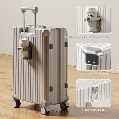 Password-Protected Genuine Leather Trolley Case for Men and Women