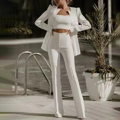 Tube Top High Waist Straight Leg Pants Suit