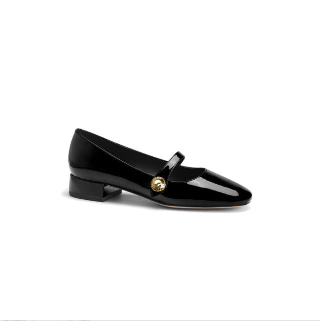 Platform Leather Shoes Shallow Mouth Round Head Chunky Heel