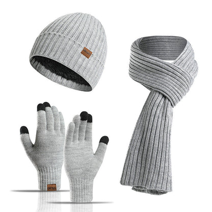 Winter Solid Color Knitted Scarf Hat Gloves Set