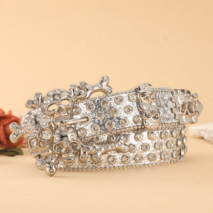 Diamond Inlaid Skull Rhinestone Belt