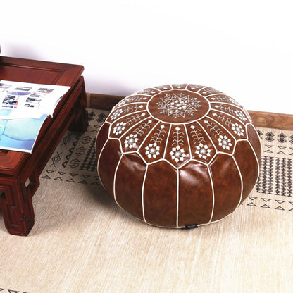 Moroccan Leather Hand-Embroidered Futon