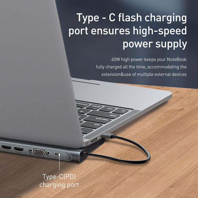 10-Port HDMI VGA USB Hub Docking Station with Cooling Bracket