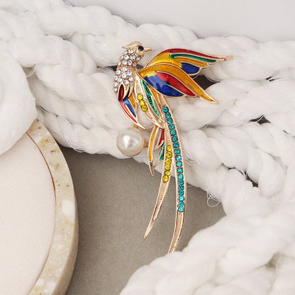 Hummingbird Phoenix Peacock Oil Drip Brooch