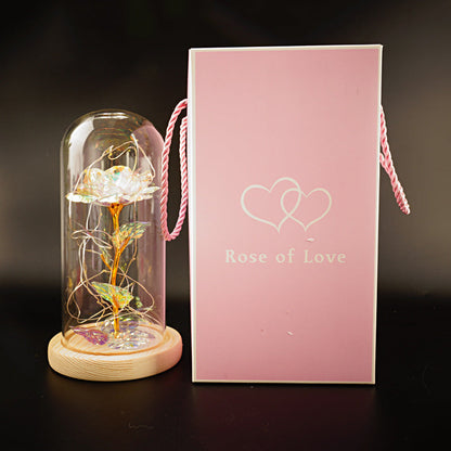 Gold Foil Rose Preserved Flower Gift Glass Cover