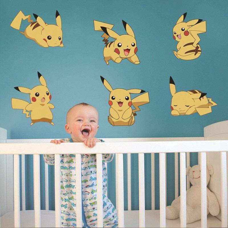 New 3D Pikachu Wall Sticker Pok é mon Wallpaper Self adhesive Cartoon Graffiti Anime Poster Children's Room PVC
