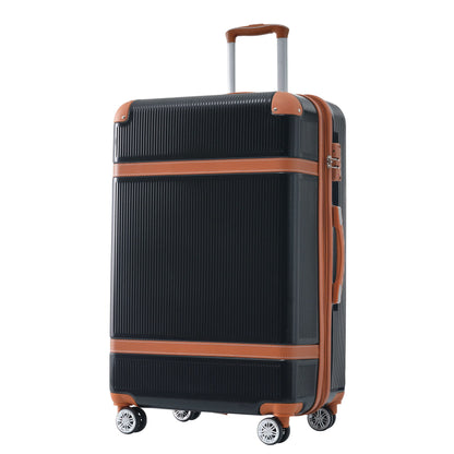 Hardshell Luggage Sets 3 Piece double spinner 8 wheels Suitcase with TSA Lock Lightweight 20''24''28'' Black + ABS