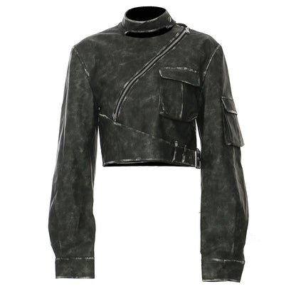 Irregular Cutting And Polishing Process Leather Coat