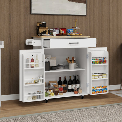 Kitchen island rolling trolley cart with 1 drawer & 2 doors with storage racks & Adjustable Shelves & towel rack